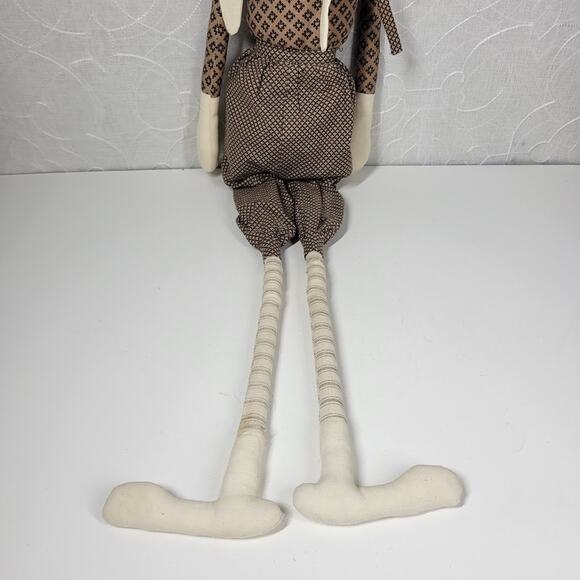 VTG Mr &‎ Mrs Rabbit Dolls 29" Handmade Brown Primitive Folk Plush Easter Decor - Picture 9 of 16
